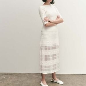 Mijeong Park Plaid Lace Midi Skirt White XS
